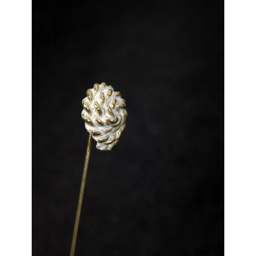 Vintage White Rope Textured Round Gold Tone‎ Stick Pin Nautical